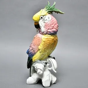Большая Фарфоровая Статуэтка Птицы «Розовый Какаду» Н-36 см., Karl Ens Германия, первая половина ХХ века.