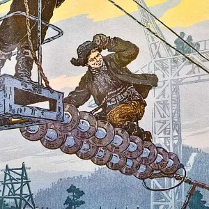 Агитационное Настенное Панно - Картина - Иллюстрация «Электрики - Монтажники», СССР - 60-е гг.