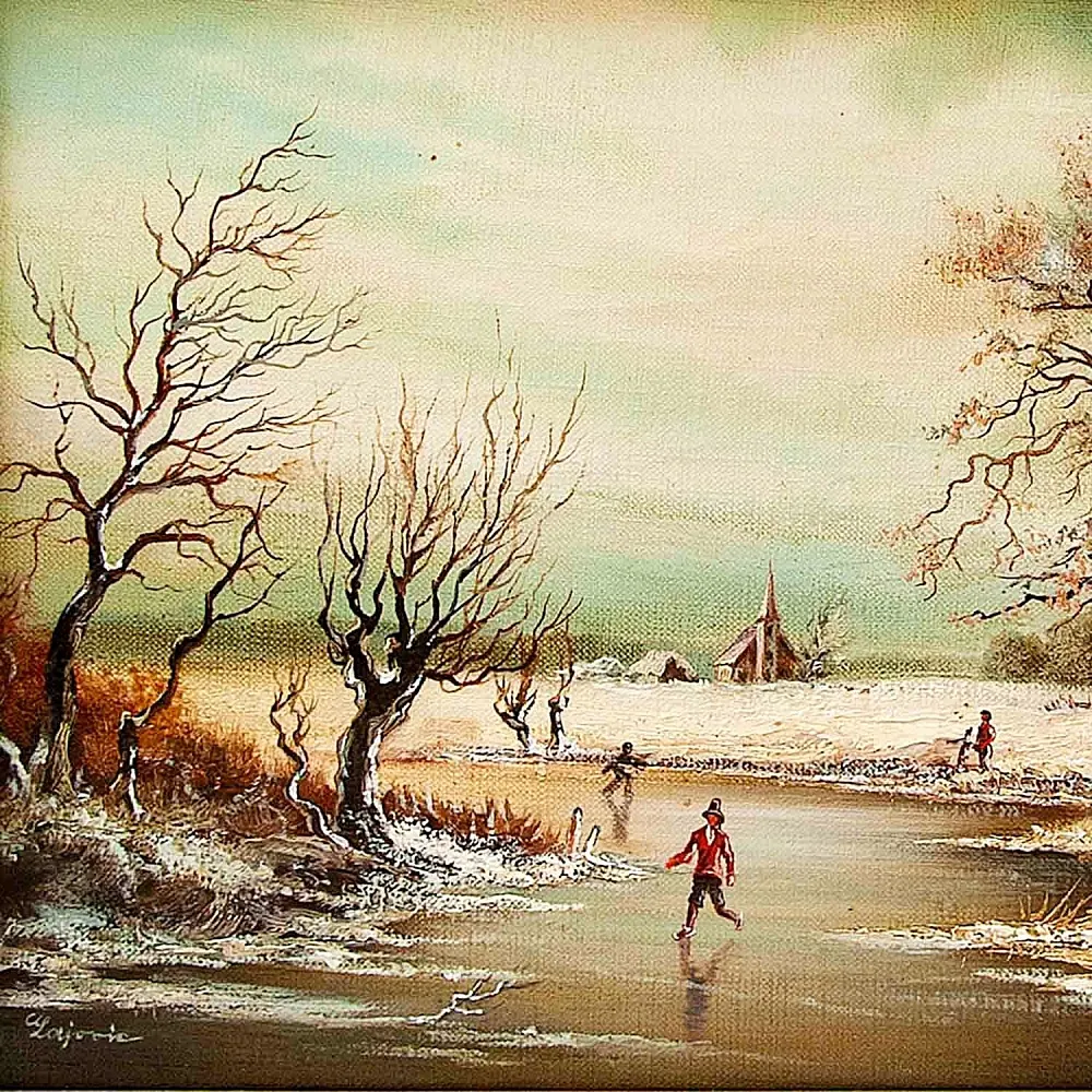 Картина - Пейзаж «ПЕРВЫЙ ЛЕД», Холст, масло, Голландия вторая половина ХХ века.