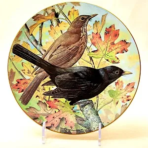 Коллекционная Тарелка «Черный Дрозд» Фарфор Лимож Limoges Франция 1984 год.