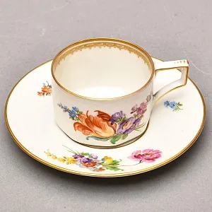 Антикварная Кофейная пара «Букет с тюльпаном», Фарфор Moschendorf AG Германия, 1910 - 1935 годы. 