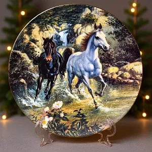 Коллекционная Фарфоровая тарелка «Лошади. Скачки у горного источника», Furstenberg Германия - 1995 год.