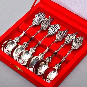 Сервировочный Набор Коллекционных  Десертных Ложек «Парусные Корабли», Silverplate Германия.