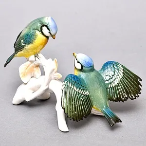 Пара Птиц - Фарфоровая Статуэтка «Синички на ветке», Карл Энс / Karl Ens, Германия 50 гг.