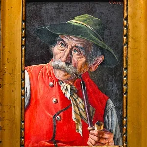 Картина - Портрет «Тиролец с трубкой», Franz Xaver Wölfle, Доска, Масло, Германия 30-е гг.