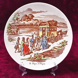 Антикварная Тарелка «Почтовый дилижанс - экспресс», Фаянс Sarreguemines, Франция конец XIX века.