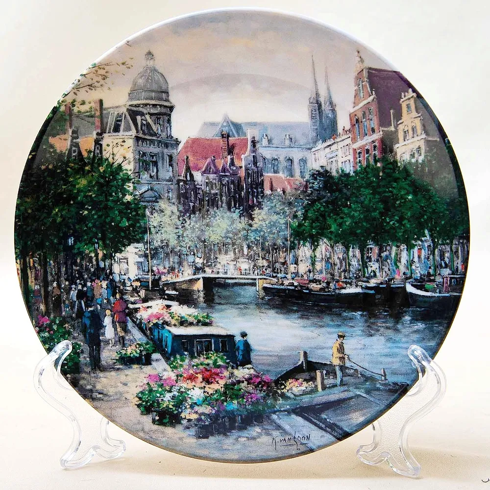 Коллекционная Тарелка «Цветочный канал в Амстердаме» Фарфор, Royal MOSA, Голландия -1990 год.