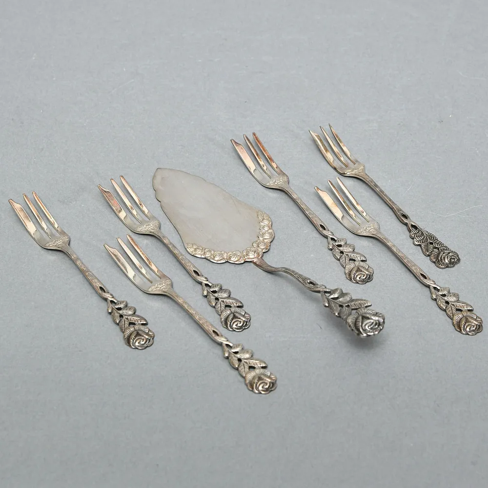 Десертный Набор Лопатка и Вилочки «Хильдесхаймская роза» Silverplate, Германия -60гг.