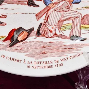Антикварная Тарелка «Карно в битве при Ваттиньи», Фаянс Sarreguemines, Франция 1875 -1900 гг.