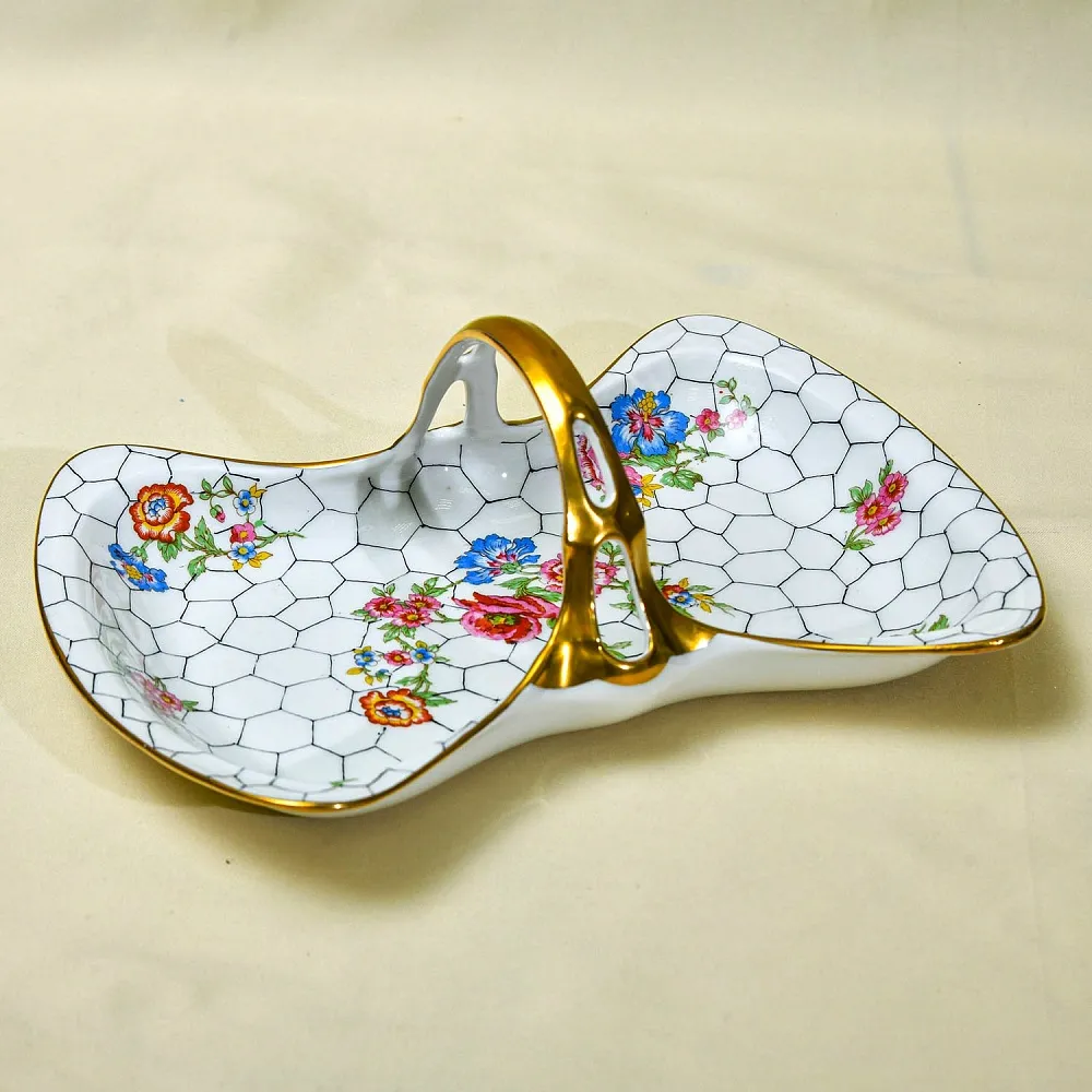 Винтажная Сервировочная Корзинка - Менажница «Букет» Фарфор Limoges Лимож Франция.