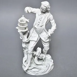 Антикварная Фарфоровая статуэтка «Птицелов с собакой», Fraureuth Германия, 1919 - 1926 годы. 