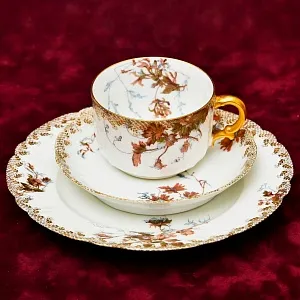 Антикварная Чайно-Кофейная пара + Тарелка (тройка), Фарфор Limoges Франция, 1876 - 1896 годы. 