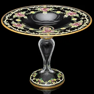 Редкость! Стеклянная Ваза - Фруктовница - Компотьер, роспись Эмали, JOSEPHINENHUTTE, Германия -50 гг. 