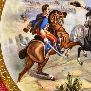 Коллекционная тарелка - блюдо «Наполеон в сражении при Гейльсберге», Фарфор Porcelaine de Paris Франция.
