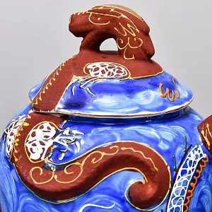 Чайный Сервиз на 6 персон «Синий Дракон», Фарфор SATSUMA Япония, середина ХХ века. 