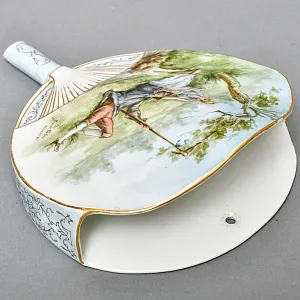 Антикварное Фарфоровое Настенное Кашпо - Ваза «Веер», роспись, Limoges Франция -1891 год.