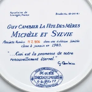 Коллекционная Фарфоровая тарелка «Мишель и Сильви. День матери», Henri d'Arceau Limoges Франция. 