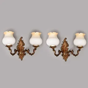 Пара Бронзовых Настенных Электрических Двух рожковых Светильников - Бра, СССР 70 -е гг. 