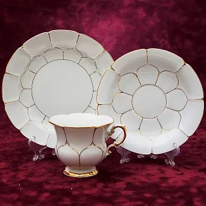 Чайная пара+Тарелка (Тройка) «Белое Золото» Фарфор MEISSEN / МЕЙСЕН Германия -70гг.