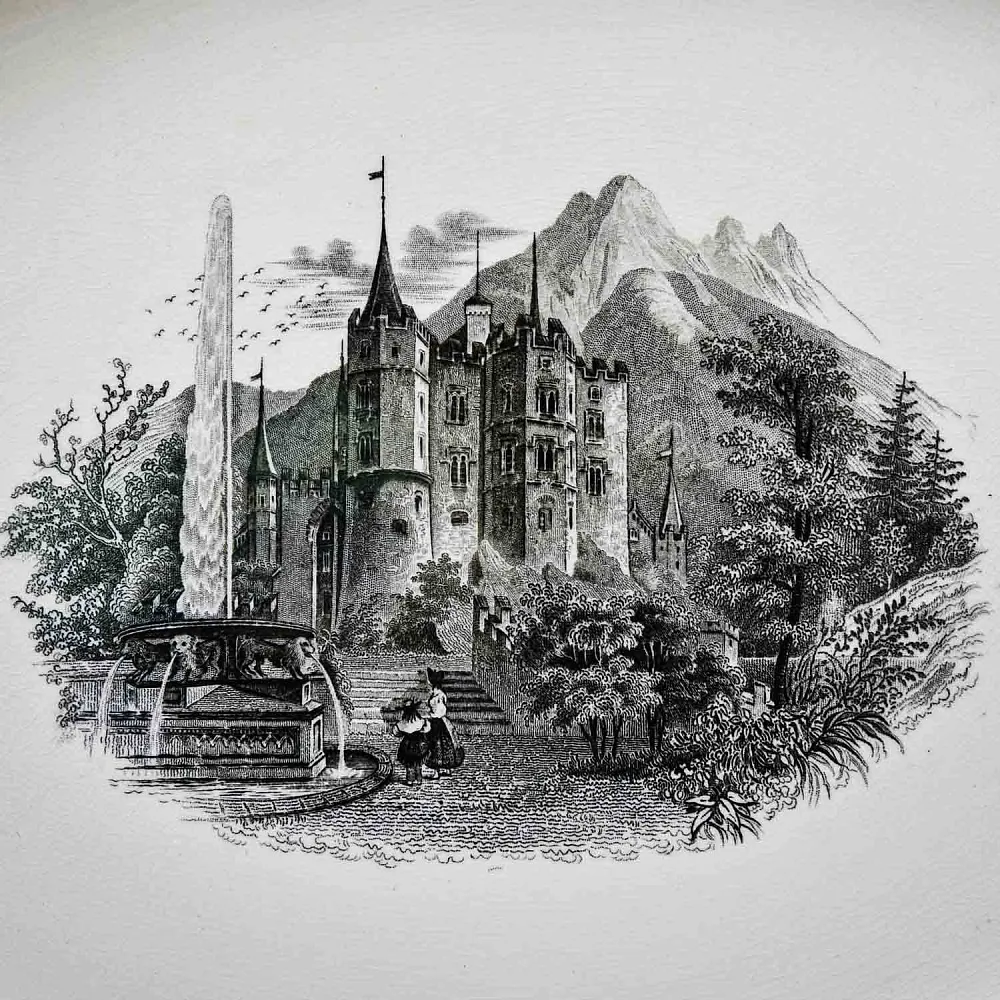 Большое Антикварное Фарфоровое Блюдо - Тарелка «Сервиз Старого аббатства», Villeroy&Boch Германия,  1890 - 1920 годы.