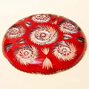 Сервировочное Блюдо - Фруктовница Красного Хрусталя GUTEZEICHEN Германия D-29 см., конец 60-х гг.