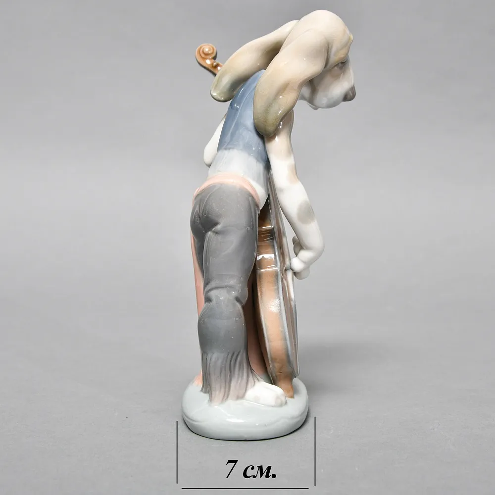 Коллекционная Фарфоровая статуэтка «Собака, играющая на контрабасе», Lladro Испания, 1971 - 1978 годы.