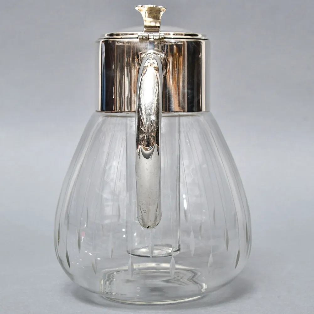 Винтажный Стеклянный Кувшин - Графин на 3 литра с Колбой для льда, Silverplated Германия. 