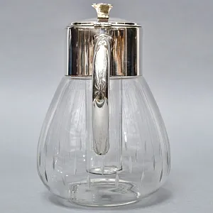 Винтажный Стеклянный Кувшин - Графин на 3 литра с Колбой для льда, Silverplated Германия. 