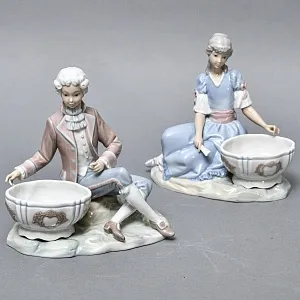 Парные Фарфоровые статуэтки - подставки для ювелирных украшений «Дама и кавалер», Lladro Испания. 