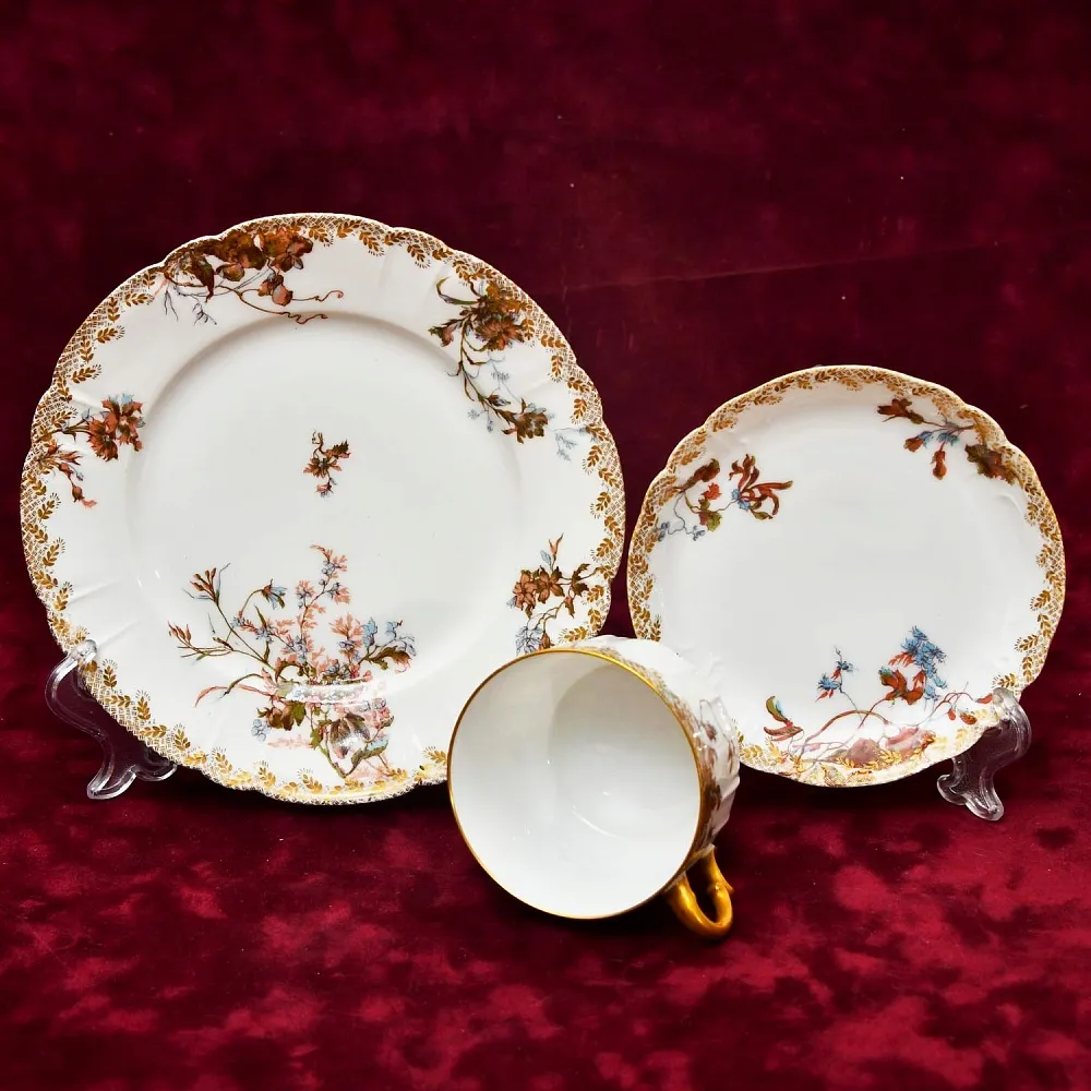 Винтажная Чайно-Кофейная пара + Тарелка (тройка), Фарфор Limoges Франция, 1876 - 1896 годы. 