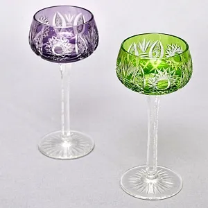 Два Бокала «Тет-а-Тет» из Цветного Хрусталя, JOSEPHINENHUTTE, Германия, 60 годы ХХ века.