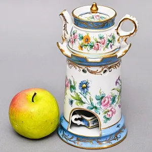 Антикварный Заварочный Чайник на подставке «Цветочная гирлянда», Франция - первая половина ХХ века.