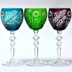 Набор Бокалов для Вина из Цветного Хрусталя JOSEPHINENHUTTE Германия, 50 -е гг.