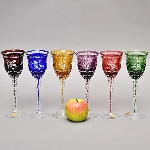 Редекость! Хрустальные Фужеры для вина с цветной дорожкой в ножке, Lauzrits Германия, 60 -е годы ХХ века.