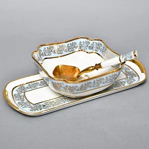 Набор для подачи и сервировки - 3 предмета, "Незабудки" Фарфор Haviland Франция, первая половина ХХ века.