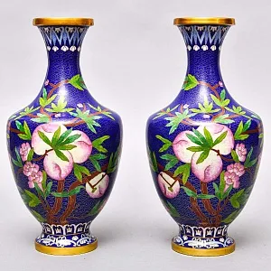 Парные Вазы «Фруктовый Сад» в технике «Клуазоне», металл Китай 50 -е годы ХХ века.
