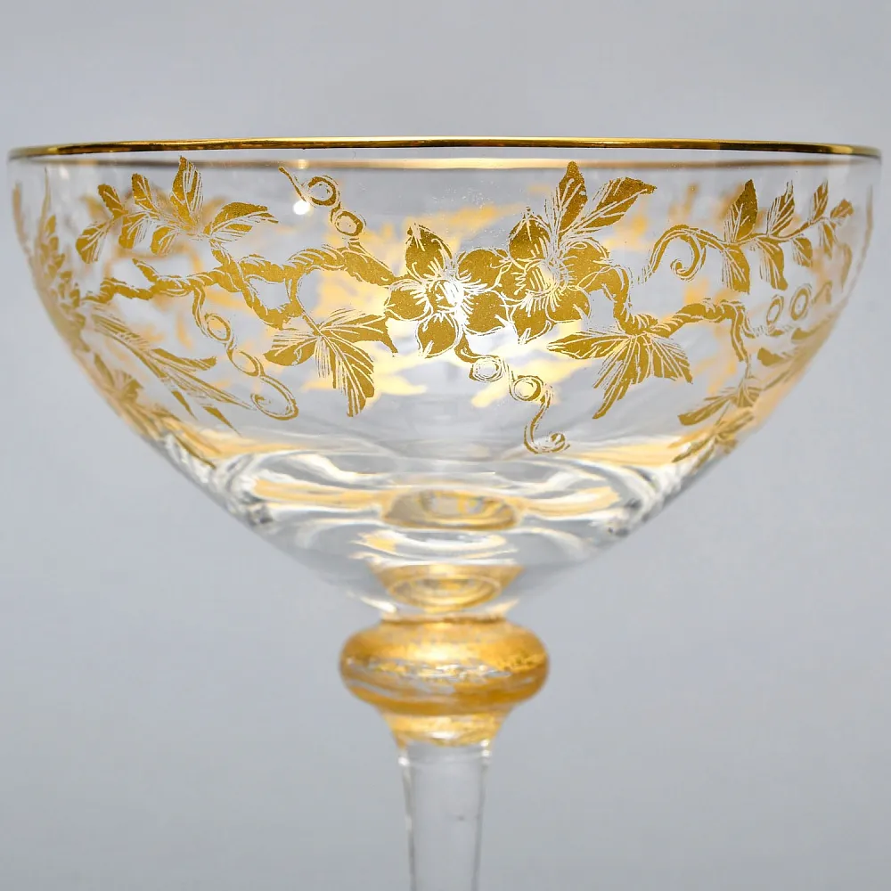 Хрустальные Фужеры для Шампанского - Креманки серия «Золотой Фазан», JOSEPHINENHUTTE, Германия -50 гг. 