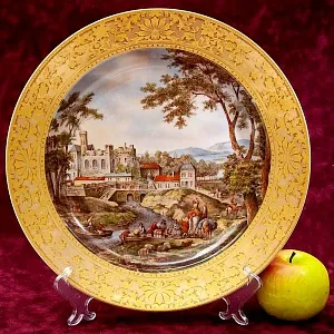 Большое Коллекционное Блюдо - Тарелка «Пейзаж на реке» Фарфор KAISER Германия.