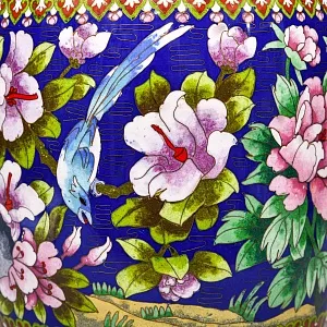 Редкость! Большая Ваза «Древовидные Пионы и Птица», техника «Клуазоне» Н -39 см., Китай 50 -е годы ХХ века.