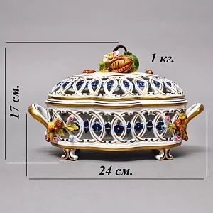 Сухарница - Конфетница - Шкатулка с крышкой «Дары лета», Фарфор Giulia Mangani Италия, 70-е годы.