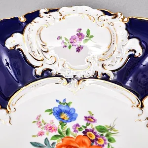 Коллекционное Фарфоровое Блюдо - Тарелка «BLUMEN» Кобальт, MEISSEN Германия - середина ХХ века.