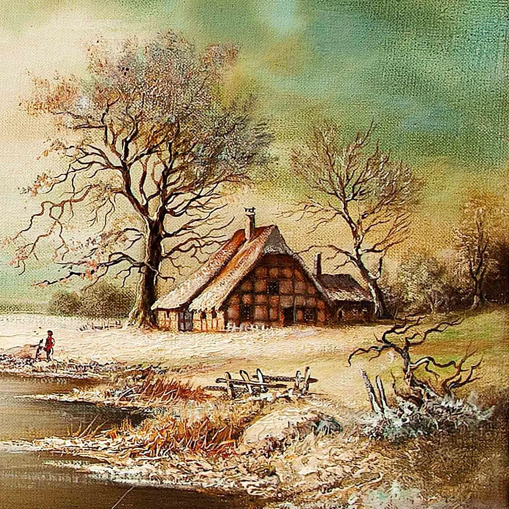 Картина - Пейзаж «ПЕРВЫЙ ЛЕД», Холст, масло, Голландия вторая половина ХХ века.