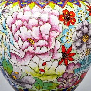 Декоративные Парные Вазы «Летний сад» в технике «Клуазоне» Н -30 см., Китай 50 -е годы ХХ века.