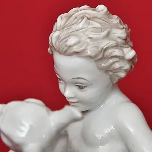 Антикварная Фарфоровая Статуэтка «ПУТТИ С КОЗЛЕНКОМ», ROSENTHAL Германия - 1939 год.