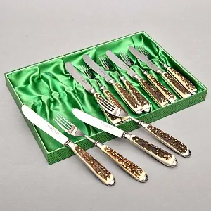 Редкость! Большой Сервировочный Набор для стейка «Охота», Германия, ANTON WINGEN Solingen, 50 -е гг.