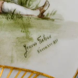 Антикварное Фарфоровое Настенное Кашпо - Ваза «Веер», роспись, Limoges Франция -1891 год.