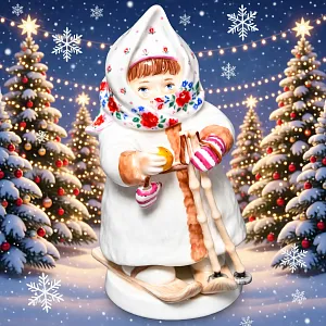 Авторская Коллекционная Фарфоровая Статуэтка «Укутыш или Девочка на лыжах», Россия.