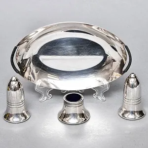 Винтажный Набор из 4х предметов - Набор для специй и горчичница на подносе, SHEFFIELD Англия.