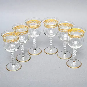 Хрустальные Фужеры - Бокалы для вина серия «Gold Laura», JOSEPHINENHUTTE, Германия -50 гг.