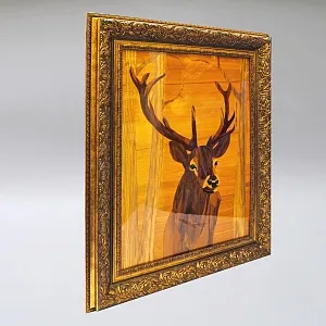 Редкость! Большое Деревянное Панно - Картина «Охота - Олень» СССР - 1978 год.